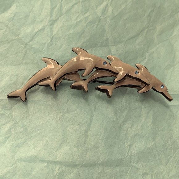 Jewelry - Dolphin Enamel & Blue Stone Pin Brooch